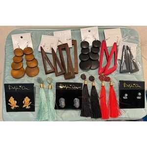 Dolphin Ore & Mixed Statement Earring Lot Wood Geometric Tassel Boho 11 Pairs